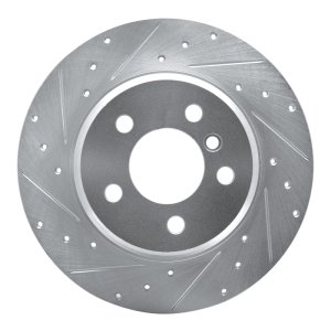 BMW X5 Brake Rotor (1) - Front Left - R1 Concepts - Drilled & Slotted - Silver - `00-`06